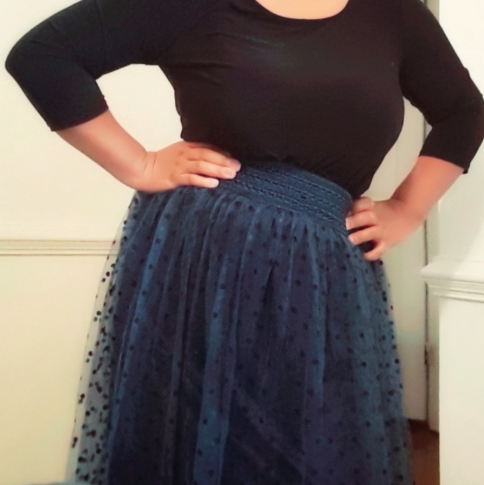 Metro Ware Vintage-Style Tulle Polka-dot Midi